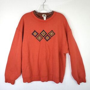 Top Stitch Morning Sun Womens‎ Orange Crewneck Sweatshirt Geometric Vintage